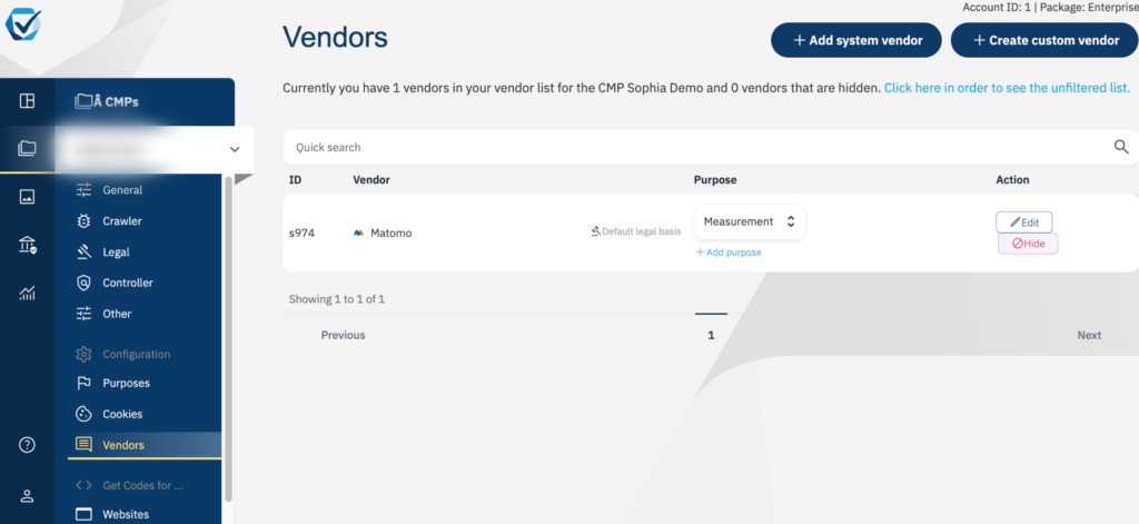 Screenshot of consentmanager CMP Dashboard