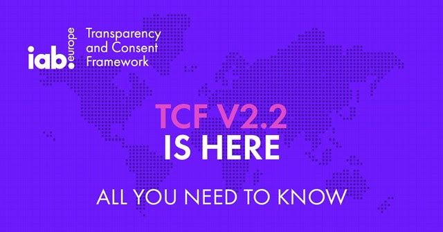 Lila Hintergrund mit den Worten TCF Version 2.2i is here