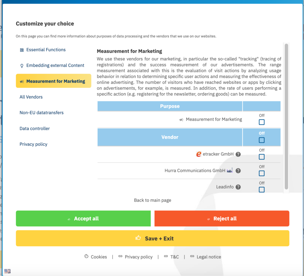 a screenshot of the consentmanagers cookie banner
 to increase the opt-in rate  