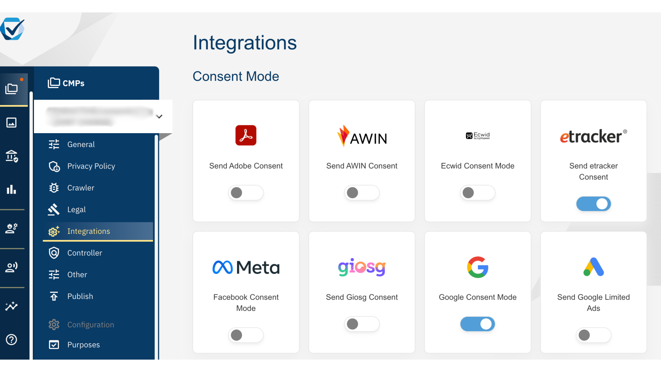 Screenshot Integrations consentmanager