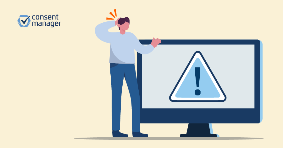 Graphic of a man in front of a computer screen.