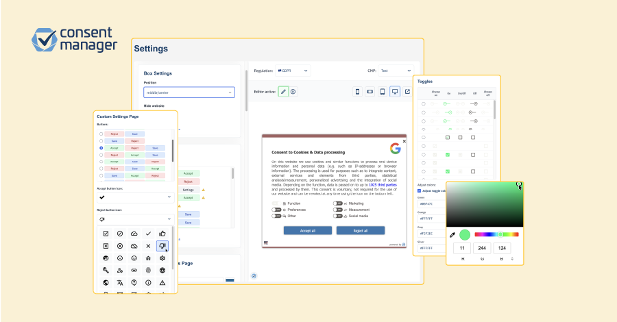 Graphic of new consentmanager Design Editor 