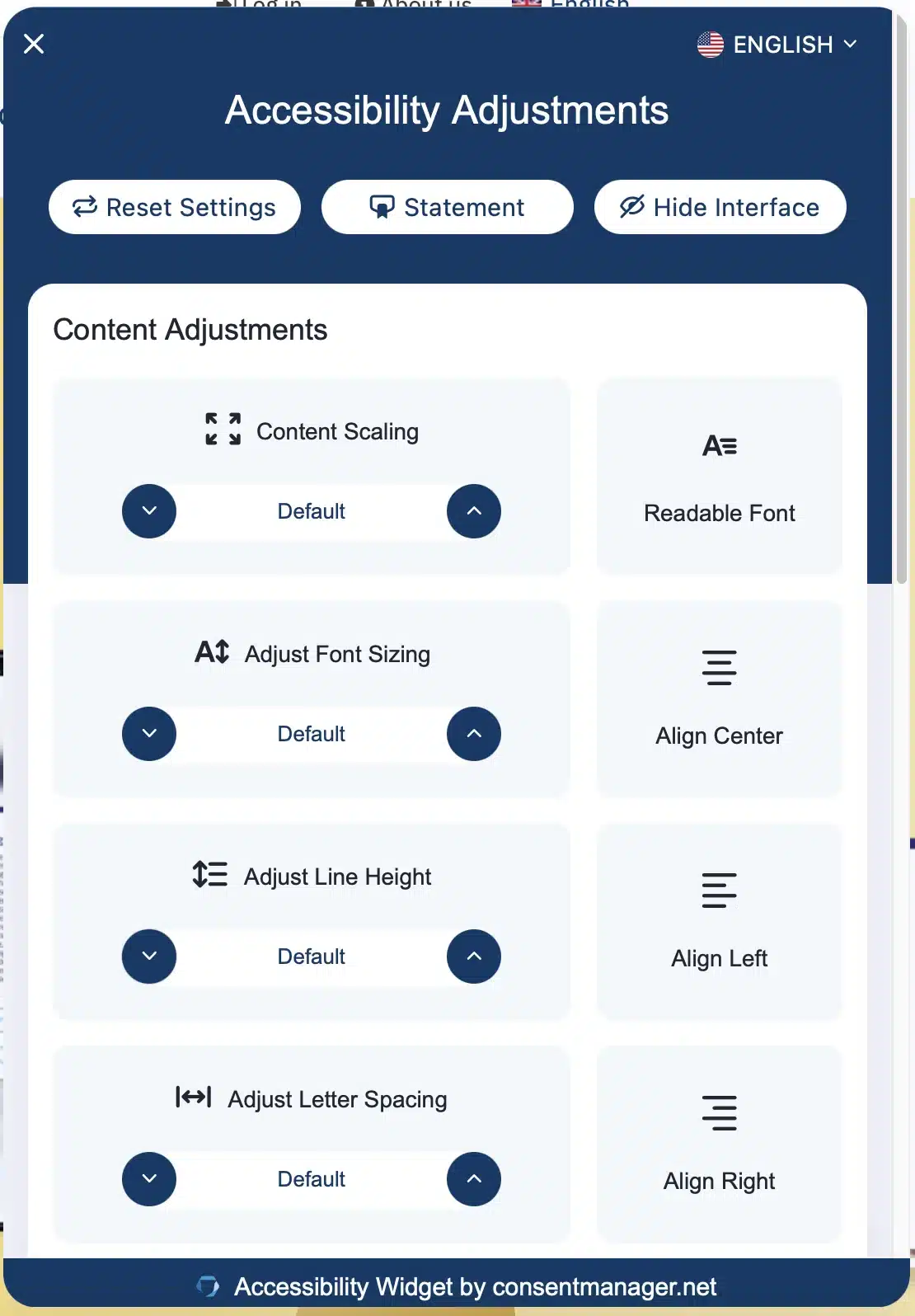 Accessibility Widget preferences panel
