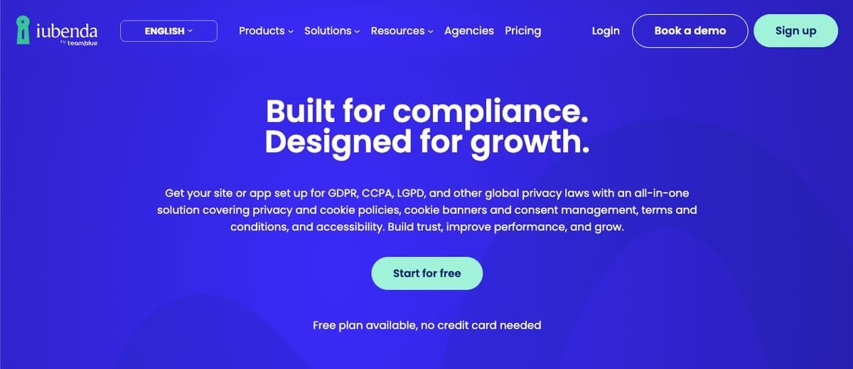 The iubenda homepage