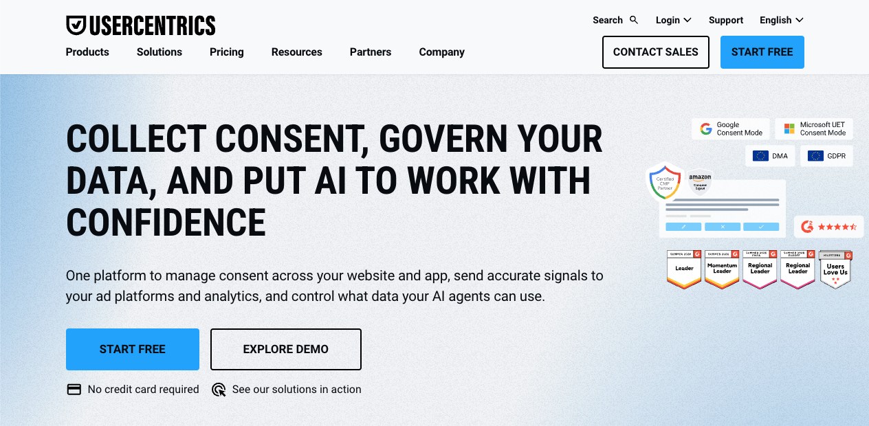 The Usercentrics homepage